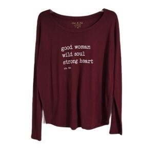 Om & Ah London   Women's M   Long Sleeve    Graphic   T-Shirt   Burgundy